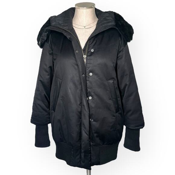 STEVEN ALAN Cocoon Puffer Jacket Lamb Shearling Fur Jacket Feather Down Relaxed - Picture 4 of 14